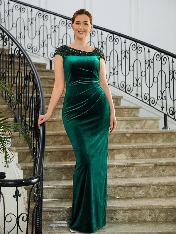 Robe de mère de la mariée longue sans manches à col en V froncé